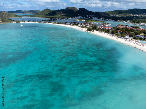 Fototapeta Naklejka Na Ścianę i Meble -  Aerial drone panorama of the white beaches of Antigua island in the Caribbean sea
