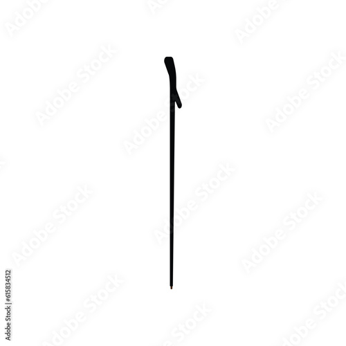 Cane brown handle help support equipment vector. Walking wooden stick crook flat icon