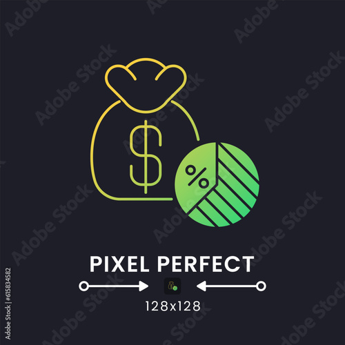 Taxable Income yellow solid gradient desktop icon on black. Capital gains. Tax deductions. Business earnings. Pixel perfect 128x128, outline 2px. Glyph pictogram for dark mode. Isolated vector image