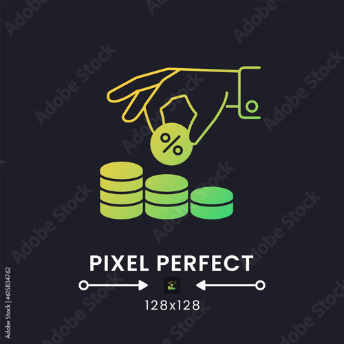 Tax Withholding yellow solid gradient desktop icon on black. Paycheck deductions. Income subtraction. Pixel perfect 128x128, outline 2px. Glyph pictogram for dark mode. Isolated vector image