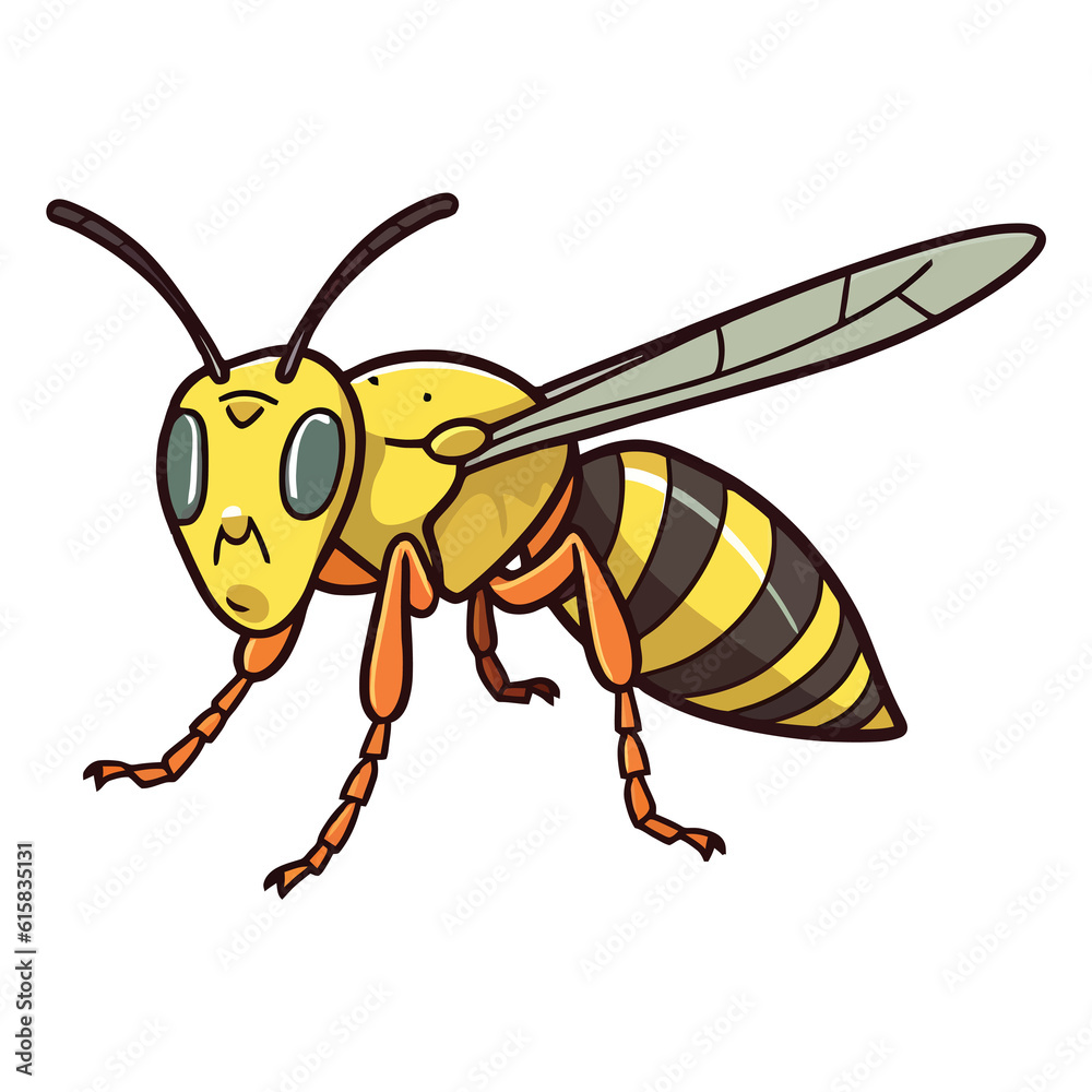 Adorable Buzzing Buddy: Vibrant 2D Illustration Featuring a Cute Yellowjacket Adorable Buzzing Buddy: Vibrant 2D Illustration Featuring a Cute Yellowjacket