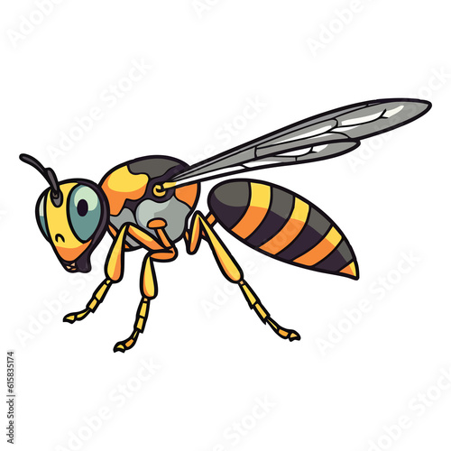 Adorable Buzzing Buddy: Vibrant 2D Illustration Featuring a Cute Yellowjacket © pisan