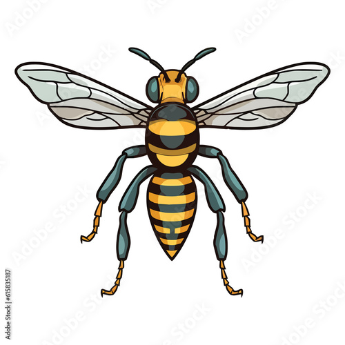 Adorable Buzzing Buddy: Vibrant 2D Illustration Featuring a Cute Yellowjacket