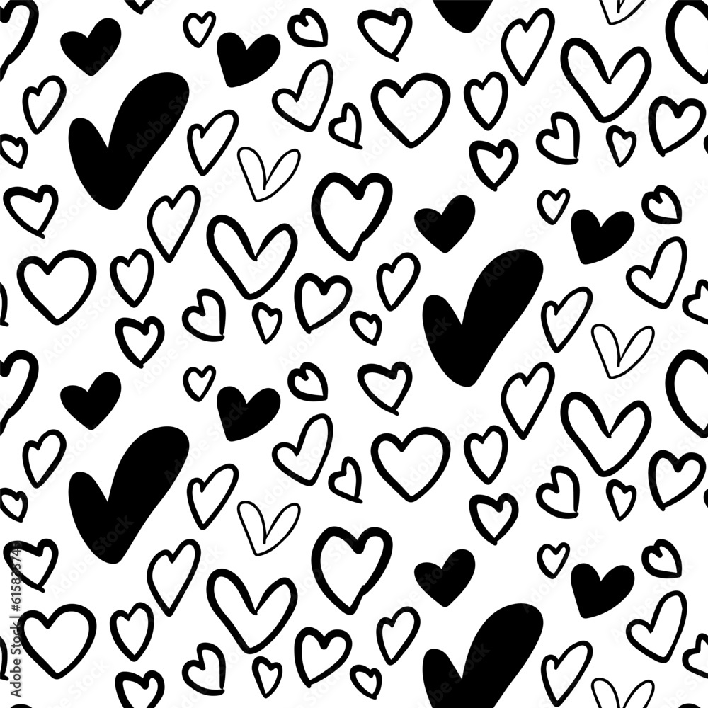 Black handdrawn hearts on a white background - MS Black handdrawn hearts on a white background - MS