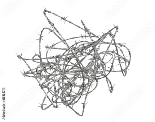 Metal steel barbed wire with thorns or Fence barbwire border chain. Png transparency