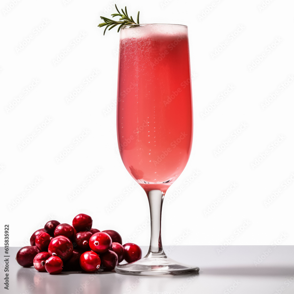 Cranberry mimosa beverage isolated on white background, generative AI Cranberry mimosa beverage isolated on white background, generative AI