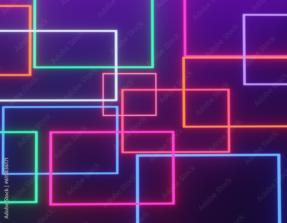 abstract background with squares light neon digital background with illustration 3D design laser.