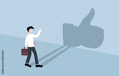 Self-encouragement, confidence in your own potential, thinking proud of yourself concept, Businessman seeing his silhouette as thumbs up sign.