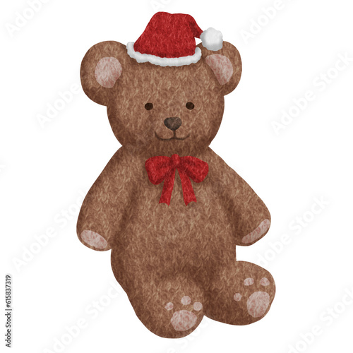 brown teddy bear red bow christmas hat