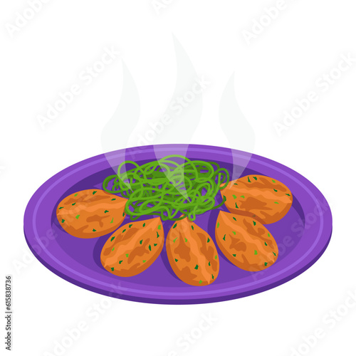 Croquettes. Minced meat or vegetables, breaded and deep fried. Appetizer. Vector graphic.