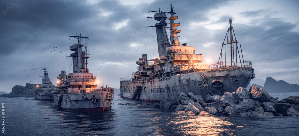 Damaged Scrapped Unusable Ship Abandoned and Disposed of Wrak Generative AI Digital Art Illustration Wallpaper Journal KI Damaged Scrapped Unusable Ship Abandoned and Disposed of Wrak Generative AI Digital Art Illustration Wallpaper Journal KI