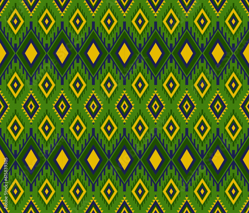 Embroidery indian aztec fabric pattern in green vector illustration design for fabric, mat, carpet, scarf, wrapping paper, tile and more