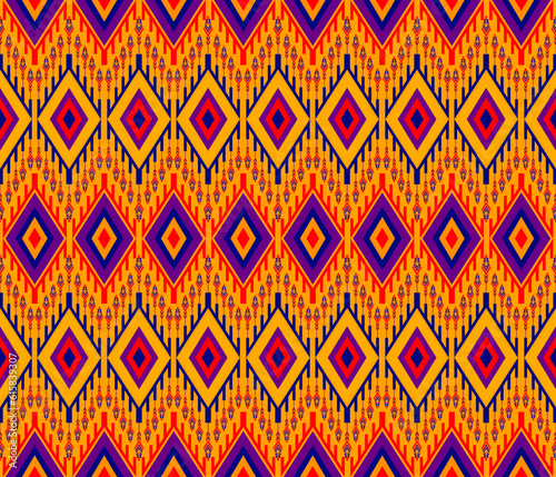 Embroidery indian aztec fabric pattern in Bright Color, Red, purple on yellow vector illustration design for fabric, mat, carpet, scarf, wrapping paper, tile and more