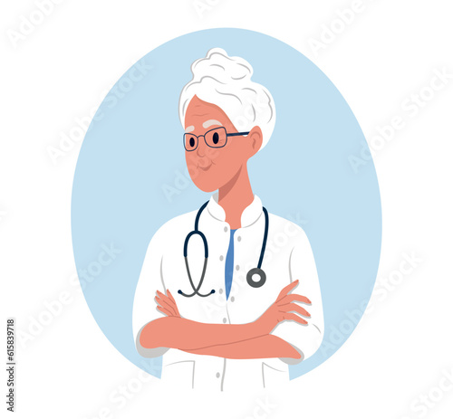 Avatar of a smiling elderly female doctor, medical worker.