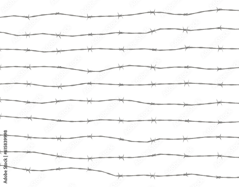 Metal steel barbed wire with thorns or Fence barbwire border chain. Png transparency