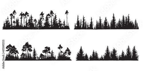 Hand drawn forest silhouette, Forest design, trees drawing, forest background, tatoo design, clipart
