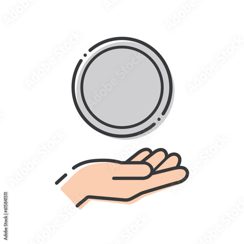 丸い形の物を持っている人の手のアイコン - 刻印のないコイン･銀貨