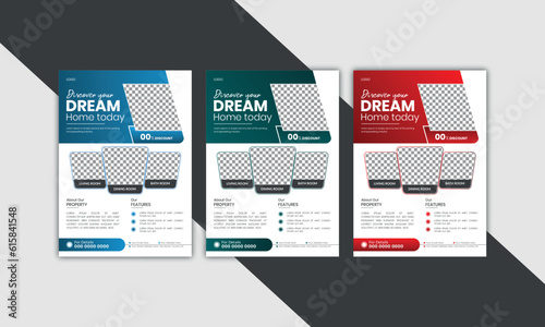 3 color variation real estate flyer | flyer design for property sale | home rent flyer photo