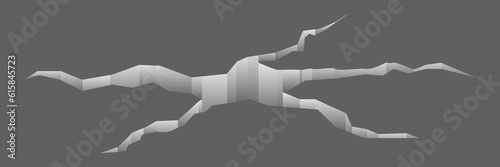 3D crack in ground vector illustration. Earth hole and slit on white surface of damaged land, abstract fracture of earthquake or environment disaster, crack fissure with perspective on concrete