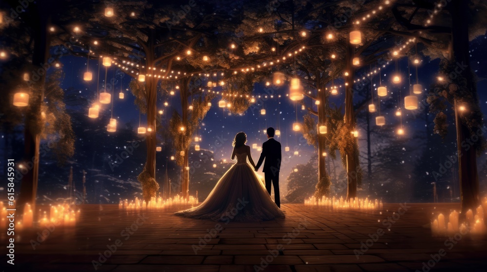couple in wedding wonderful background in night Stock Illustration