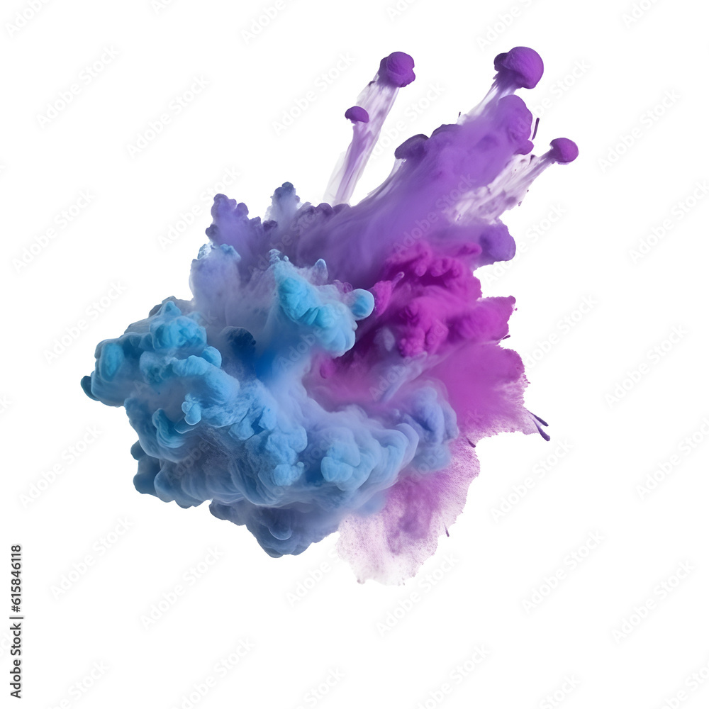 Fototapeta premium Blue and purple smoke bombs, colorful, isolated on white and transparent background, created with Generative AI technology