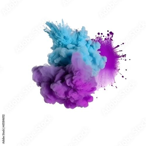 Blue and purple smoke bombs, colorful, isolated on white and transparent background, created with Generative AI technology
