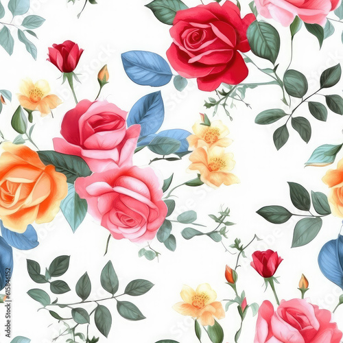 English Juliet Rose Illustration Seamless Pattern Digital Photo Generative AI