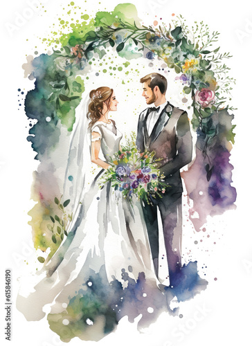 bride and groom watercolor ai generated