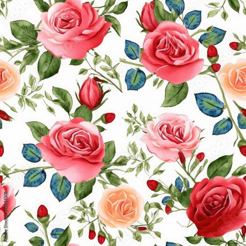 English Juliet Rose Illustration Seamless Pattern Digital Photo Generative AI © Montri