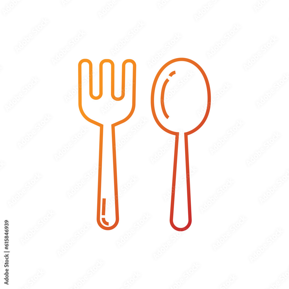 Gradient spoon and fork icon over white background, line style, vector illustration Gradient spoon and fork icon over white background, line style, vector illustration
