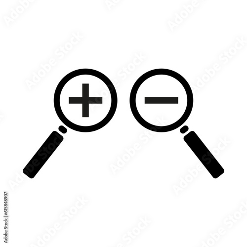 Zoom In and Zoom Out Icons. Simple zoom in, zoom out, magnifier glass symbols. search icon. Vector illustration. stock image.