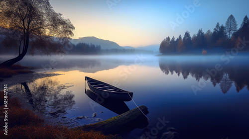 Whispers of the Mist, Discovering Serenity at the Pre-Dawn Lake. Generative AI