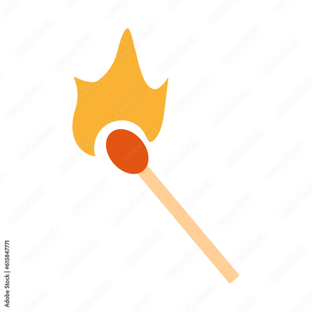 Burning Match Stick. Match With Fire. Vector illustration. stock image.