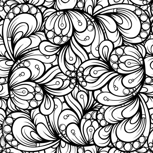 Black and white abstract ethnic style vector seamless pattern. Antistress coloring design. © sablegear