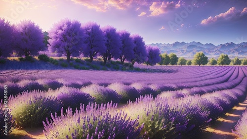 Lavender field in the morning light. 3D illustration.