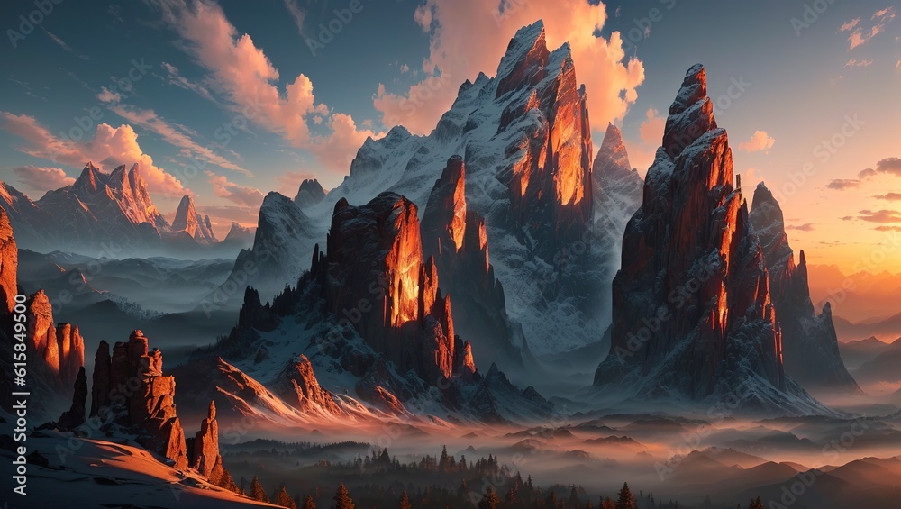 Fantasy planet. Mountain landscape. 3D illustration of a fantasy world.