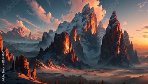 Fantasy planet. Mountain landscape. 3D illustration of a fantasy world. © McClerish