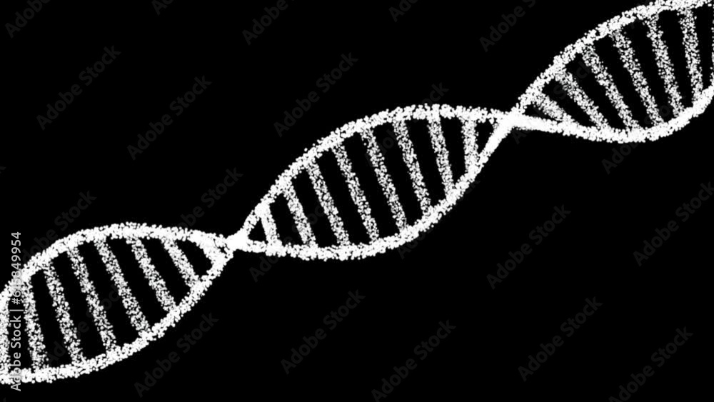DNA Strand animation. Abstract White colored shiny dna molecule on futuristic digital illustration background. DNA molecules. Human DNA genome double helix spiral  animation.