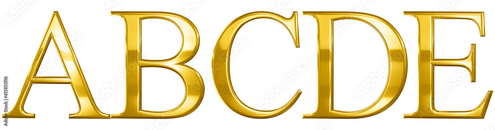 3d font letter gold A, B, C, D, E - obrazy, fototapety, plakaty 