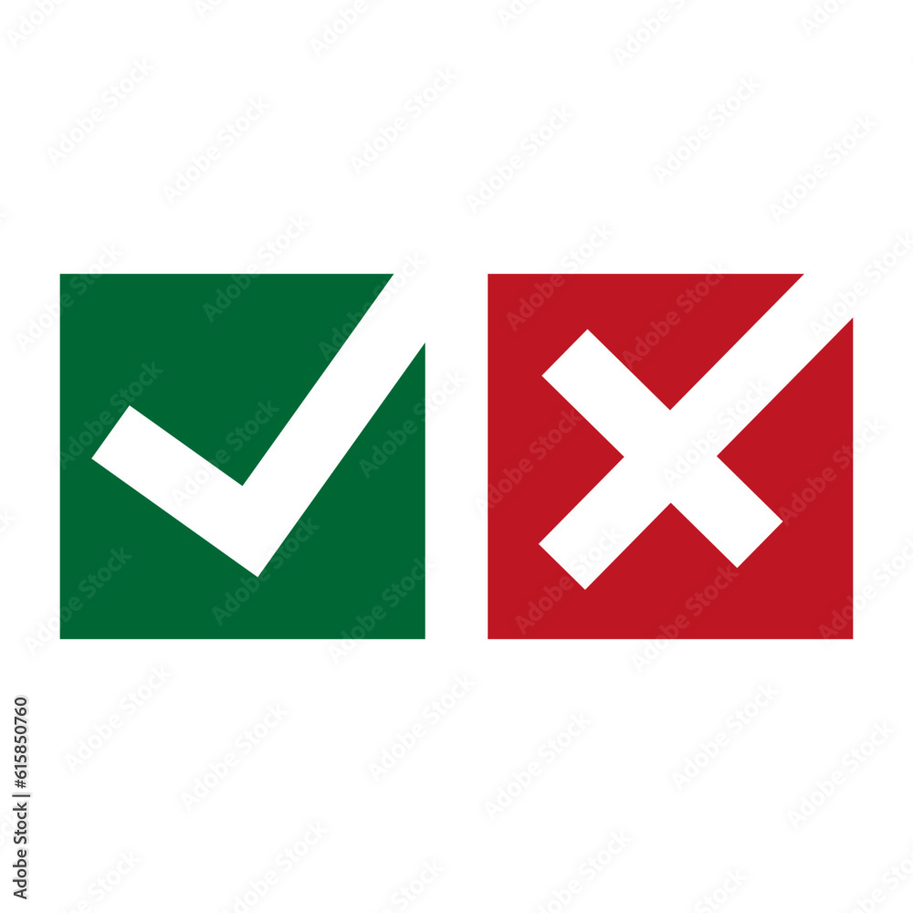 Checkmark icons. Green tick and red cross checkmarks. Vector illustration. stock image. Checkmark icons. Green tick and red cross checkmarks. Vector illustration. stock image.