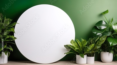 Empty white banner with mock up space white of signboard on plants wall space for text