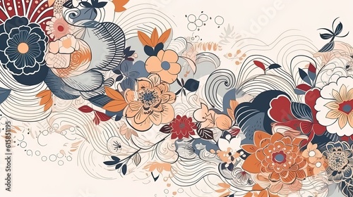 organic asian japanese line wave pattern oriental pattern traditional copy space with white background
