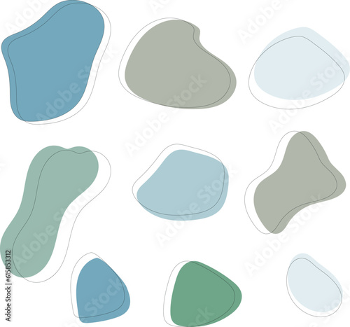 Asemetric shape patterns, where precise lines, forms, and harmonious compositions converge to create a visually captivating masterpiece. Pastel colors. Vector illustration.