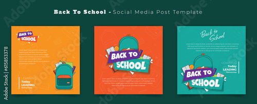 Set of social media post template for back to school template with typography and stationary design