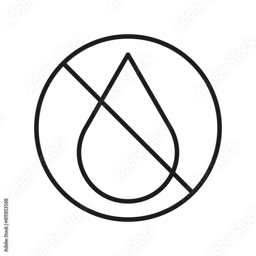 Crossed out drop icon. No water drop no liquid. Vector illustration. stock image.