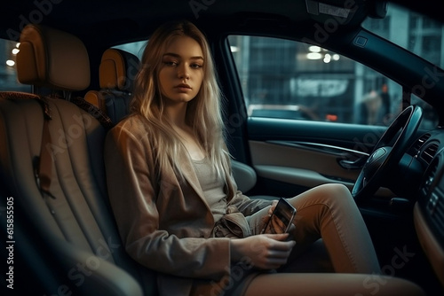  beautiful women sitting in the car with her phone © Abraham