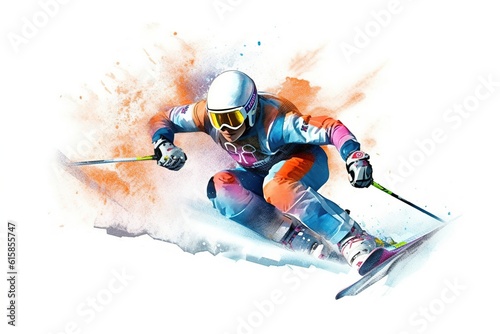 skier athlete drawing isolated on white background. AI generated. photo