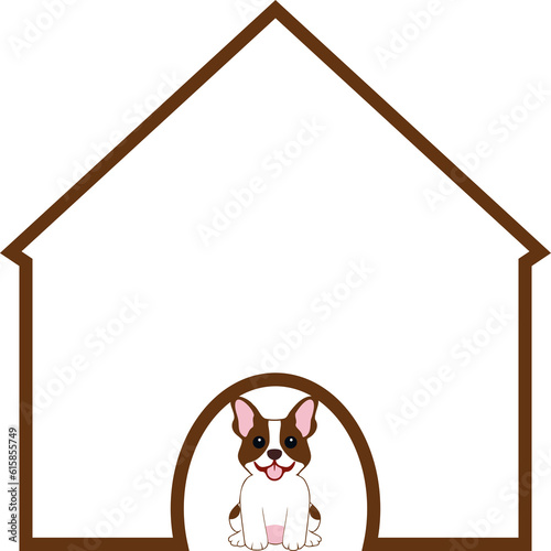 illustrated dog house frame with bully breed puppy