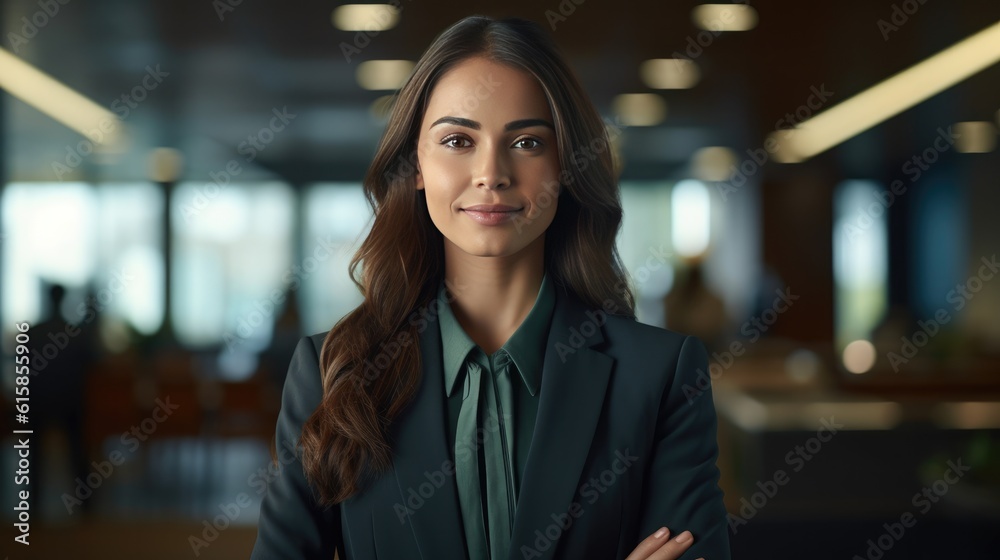 Hispanic female executive in a modern office environment