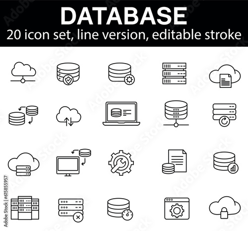 Database line icons, editable stroke